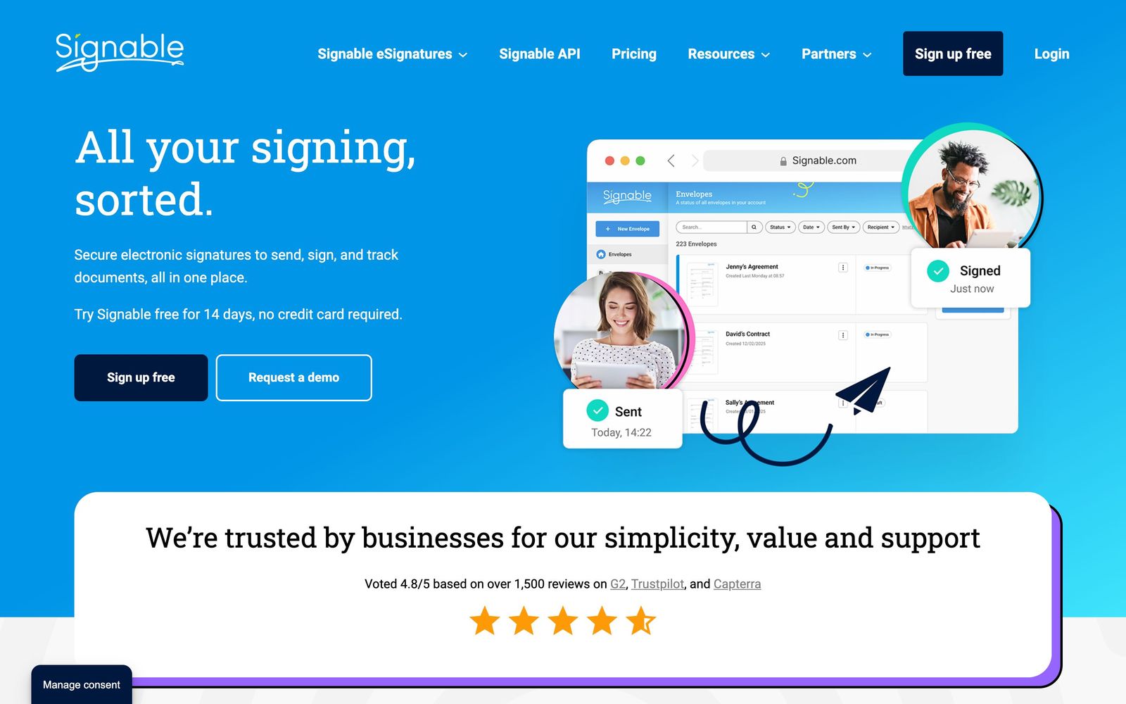 Signable website, homepage