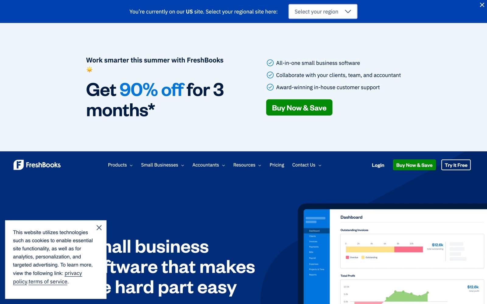 FreshBooks website: homepage