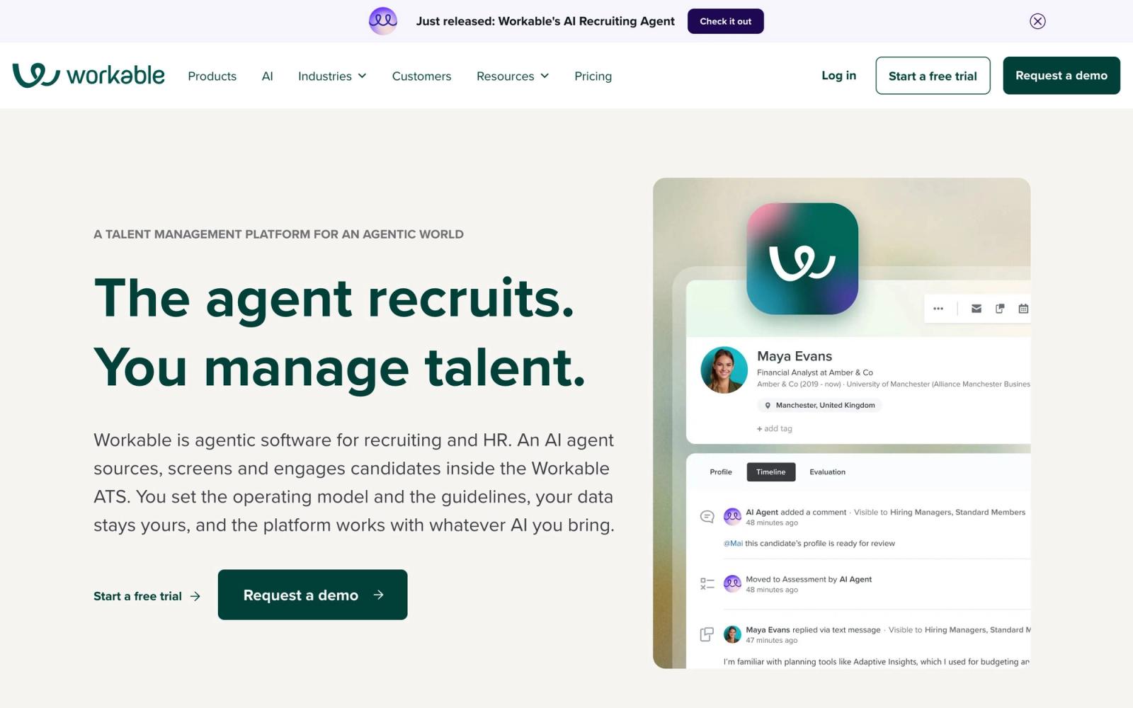 Workable website, homepage