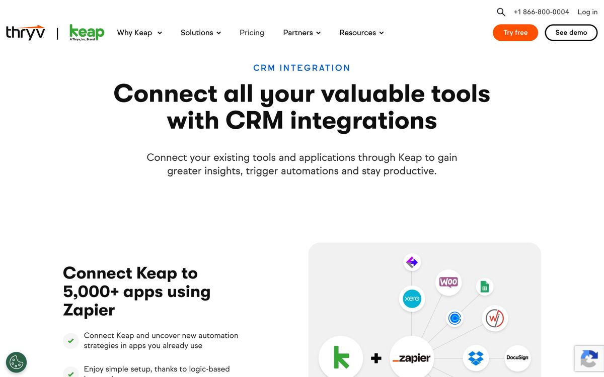 Keap, integrations page screenshot