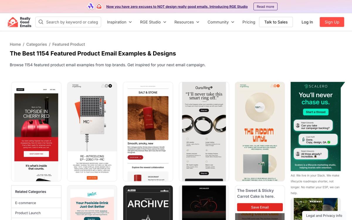RGE Studio, features page screenshot