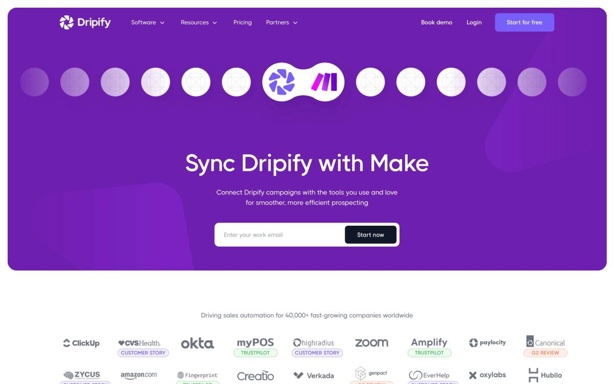 Dripify, integrations page screenshot