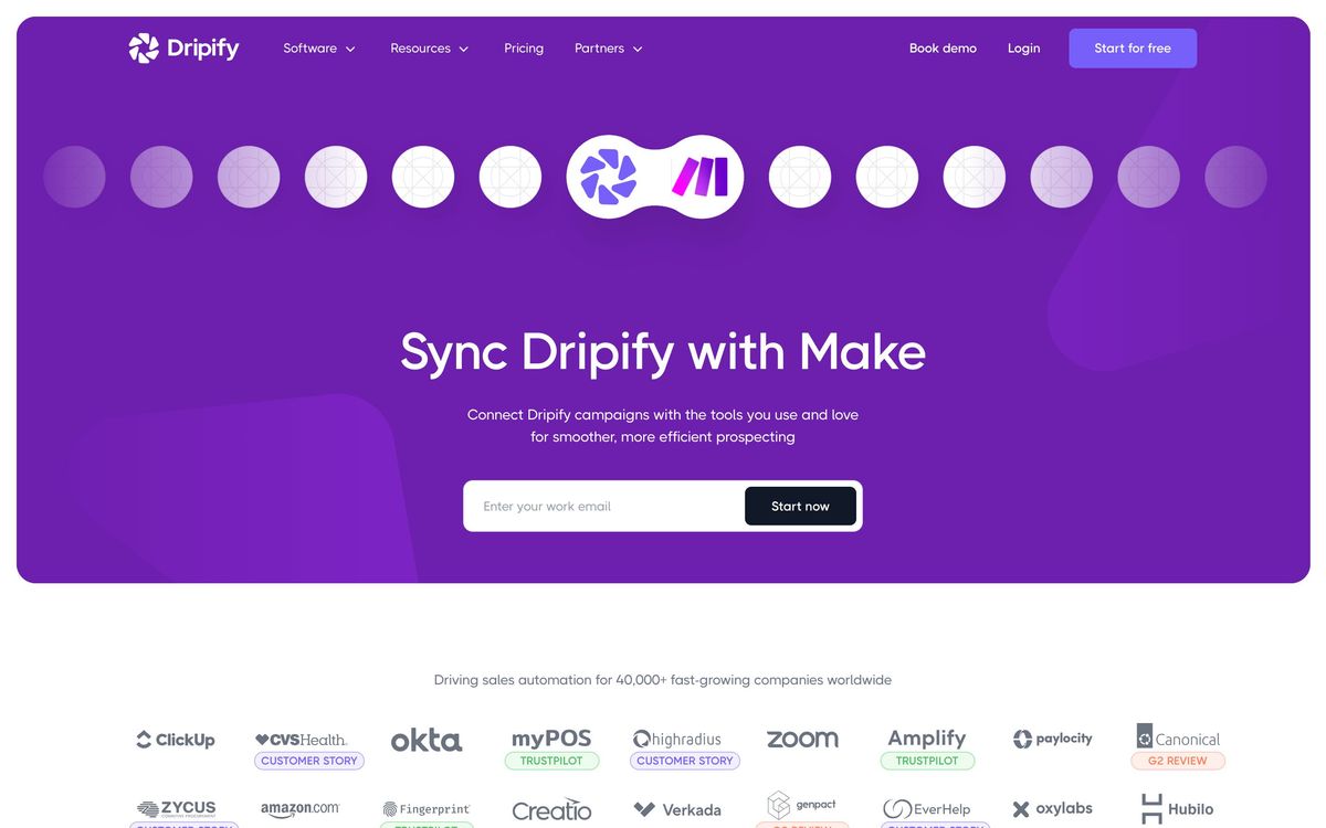 Dripify, integrations page screenshot
