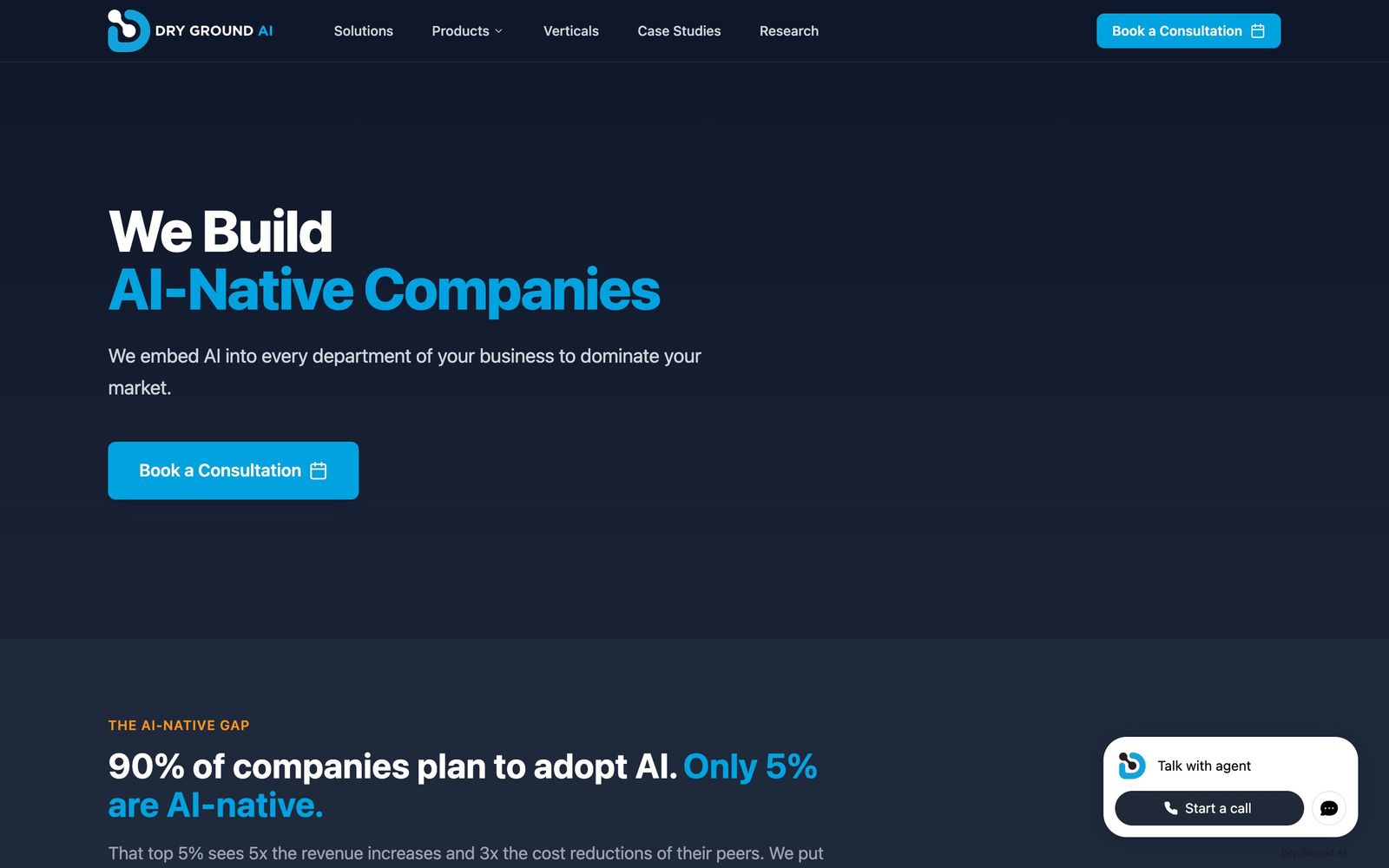 Dry Ground AI website, homepage