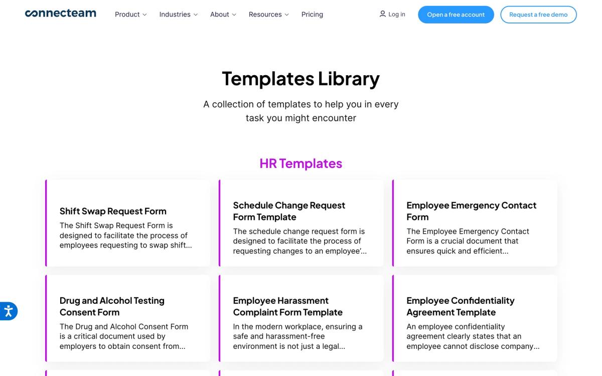 Connecteam, templates page screenshot