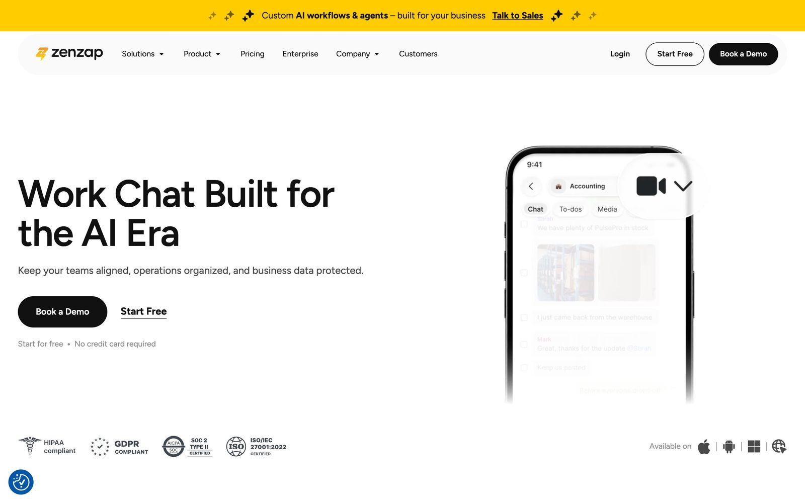 Zenzap website, homepage