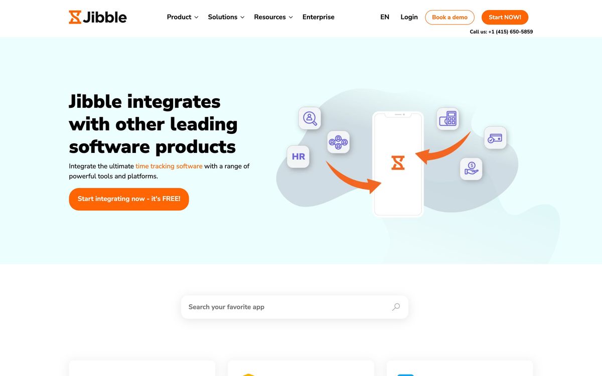 Jibble, integrations page screenshot