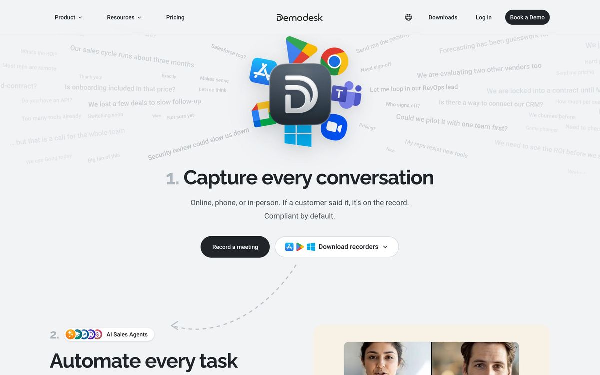 Demodesk, product overview page screenshot