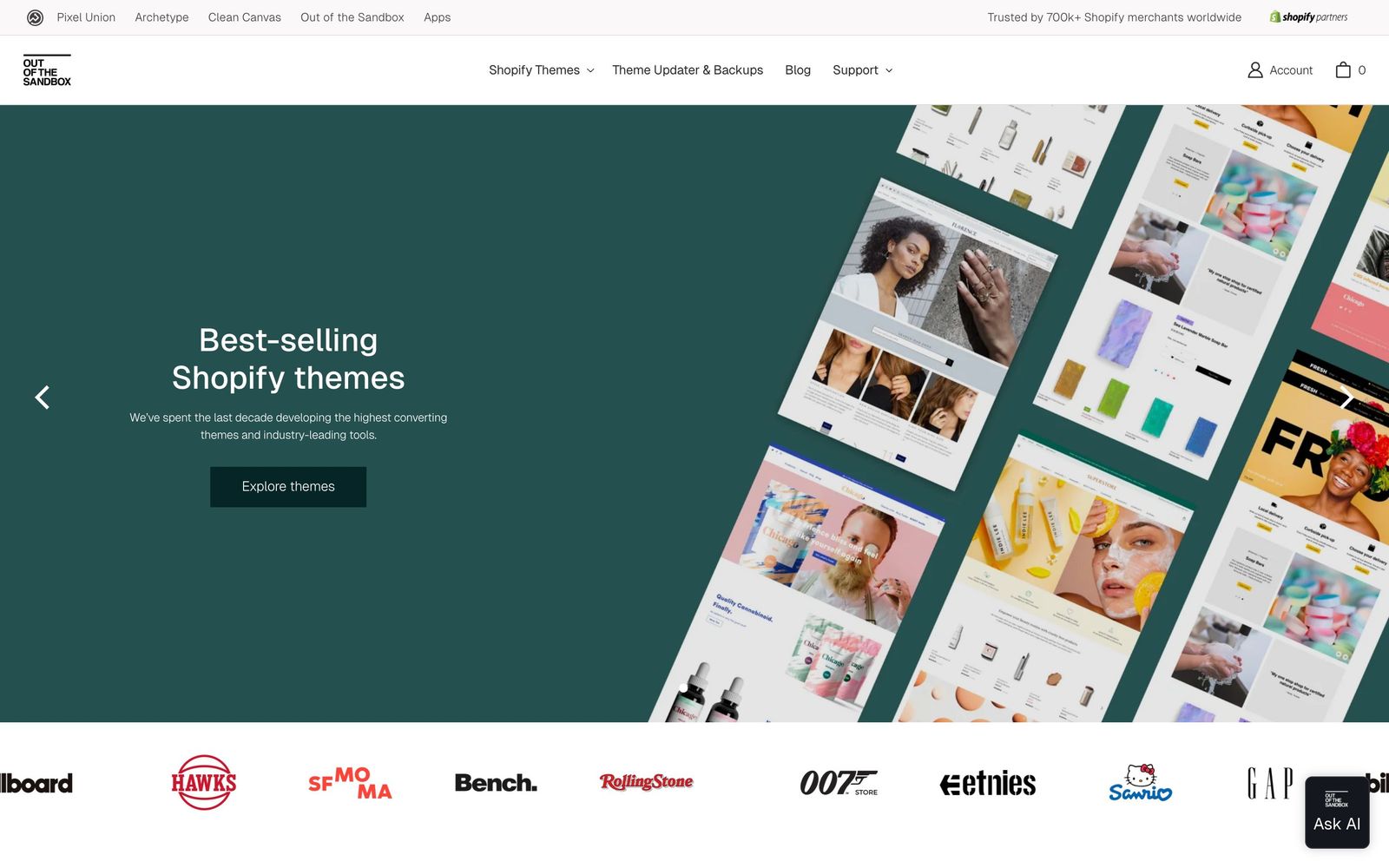 Out of the Sandbox website, homepage