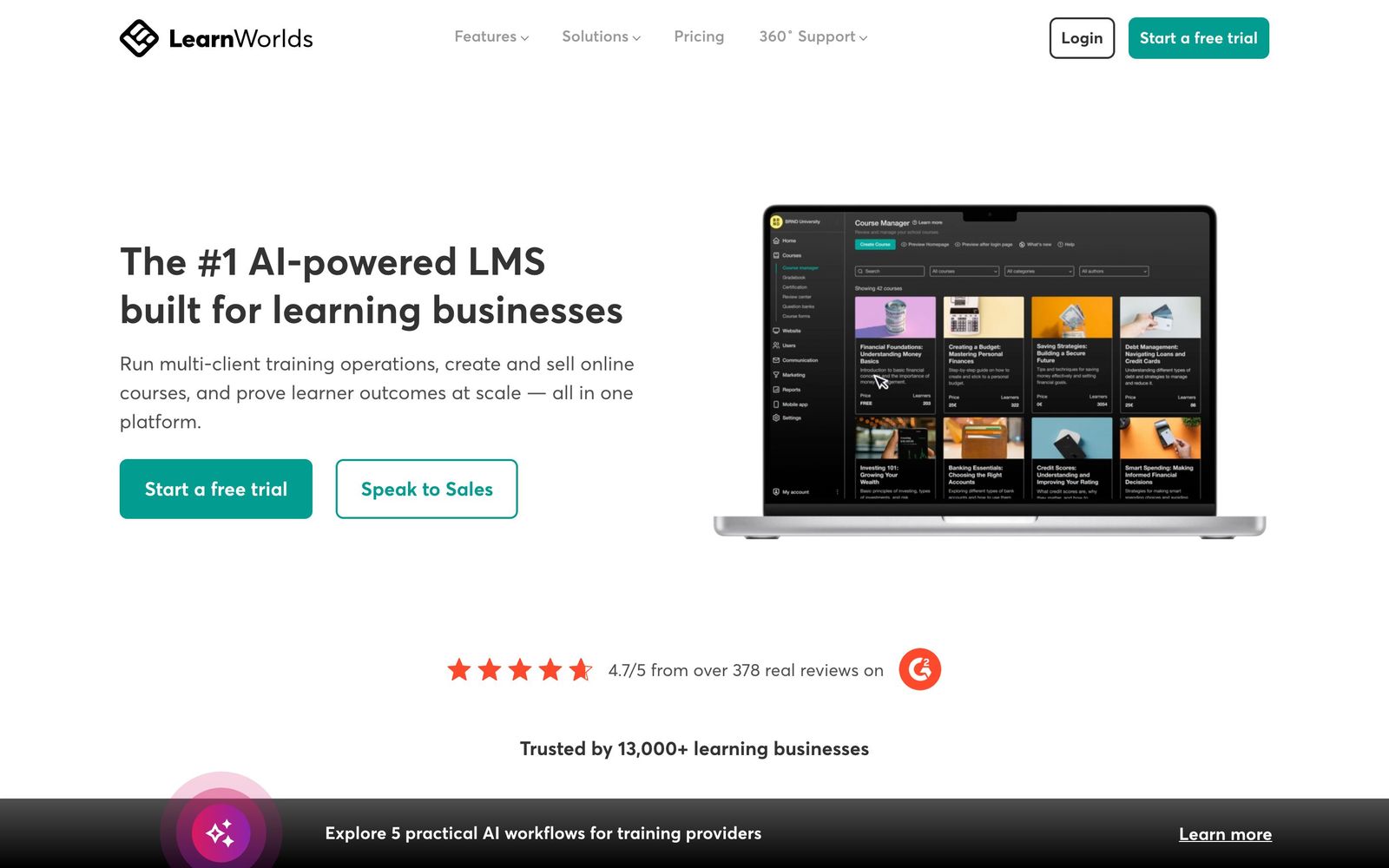 LearnWorlds website, homepage