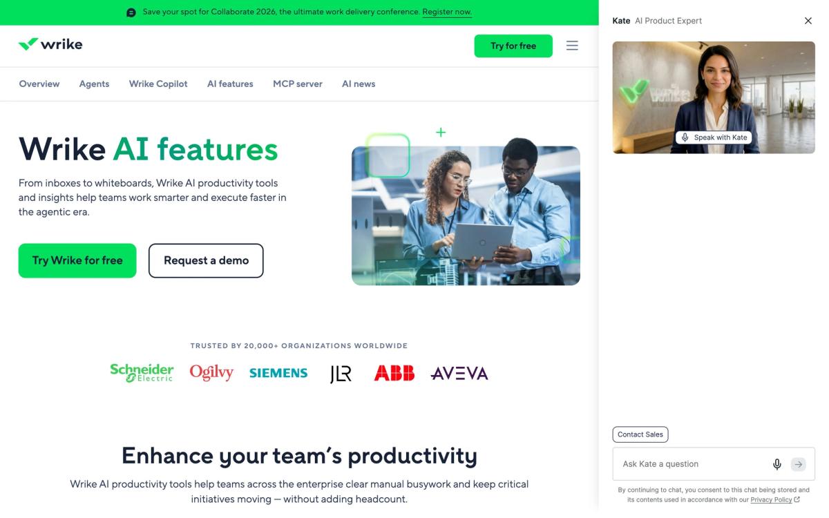 Wrike, features page screenshot