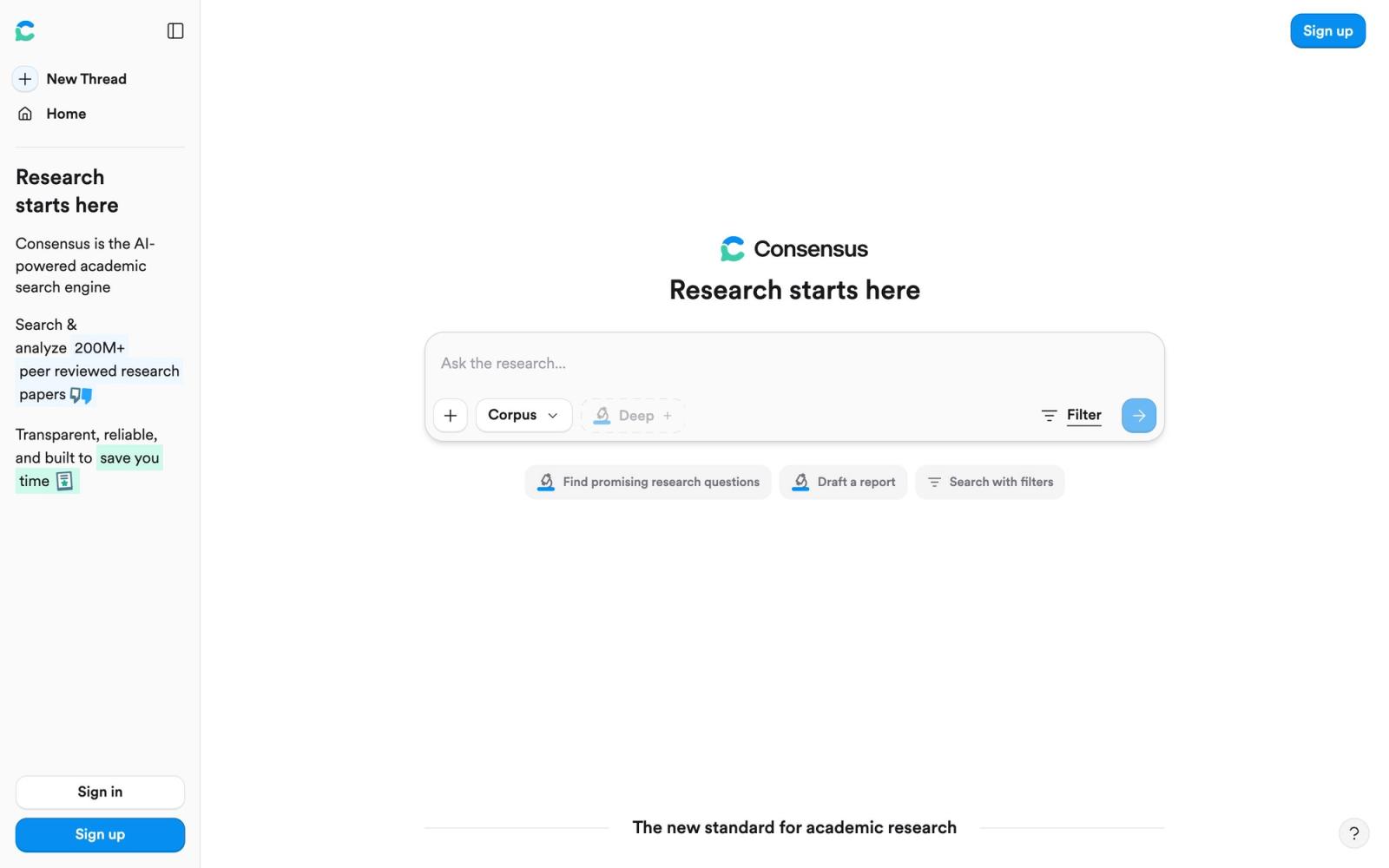 Consensus website: homepage