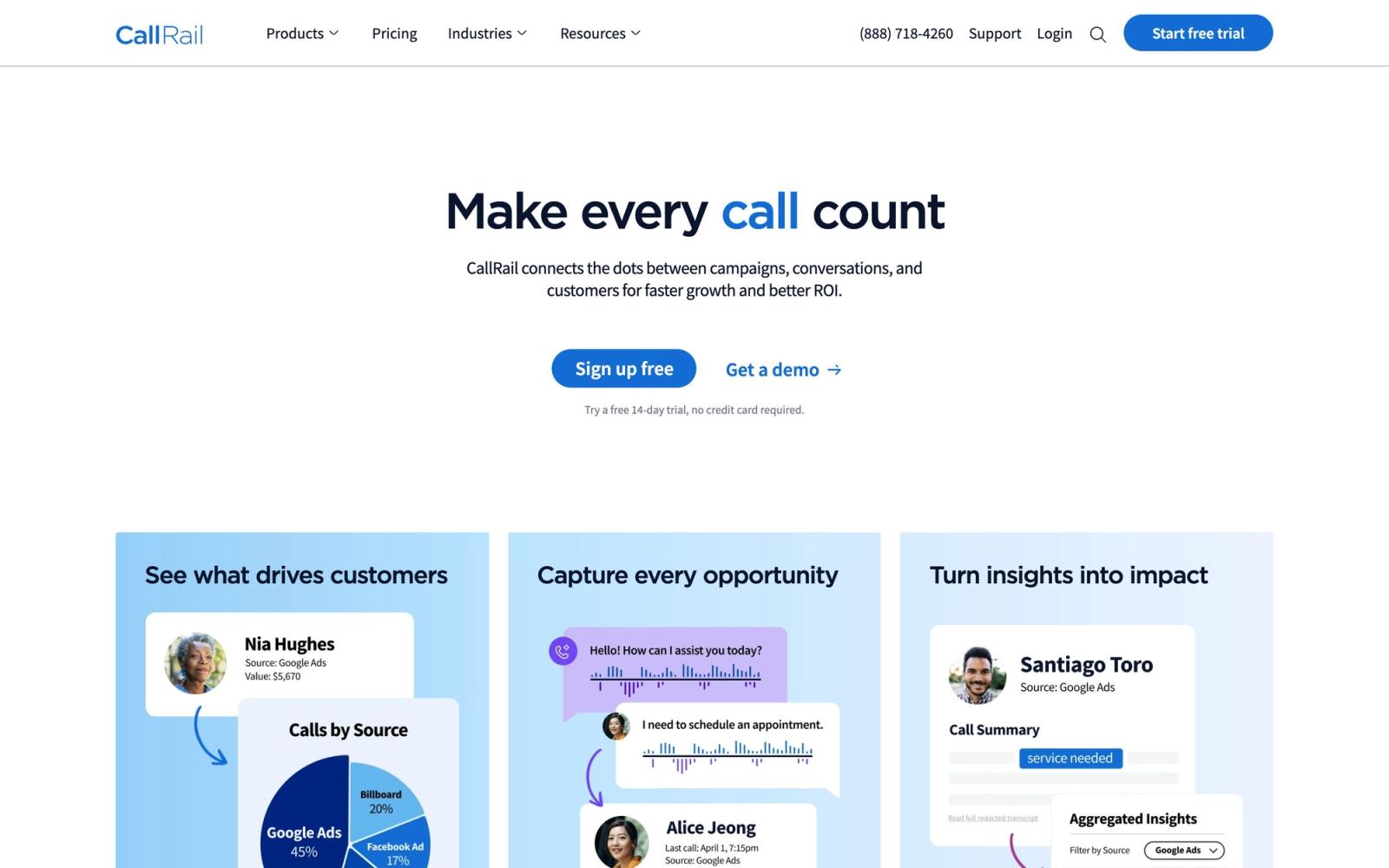 CallRail website, homepage