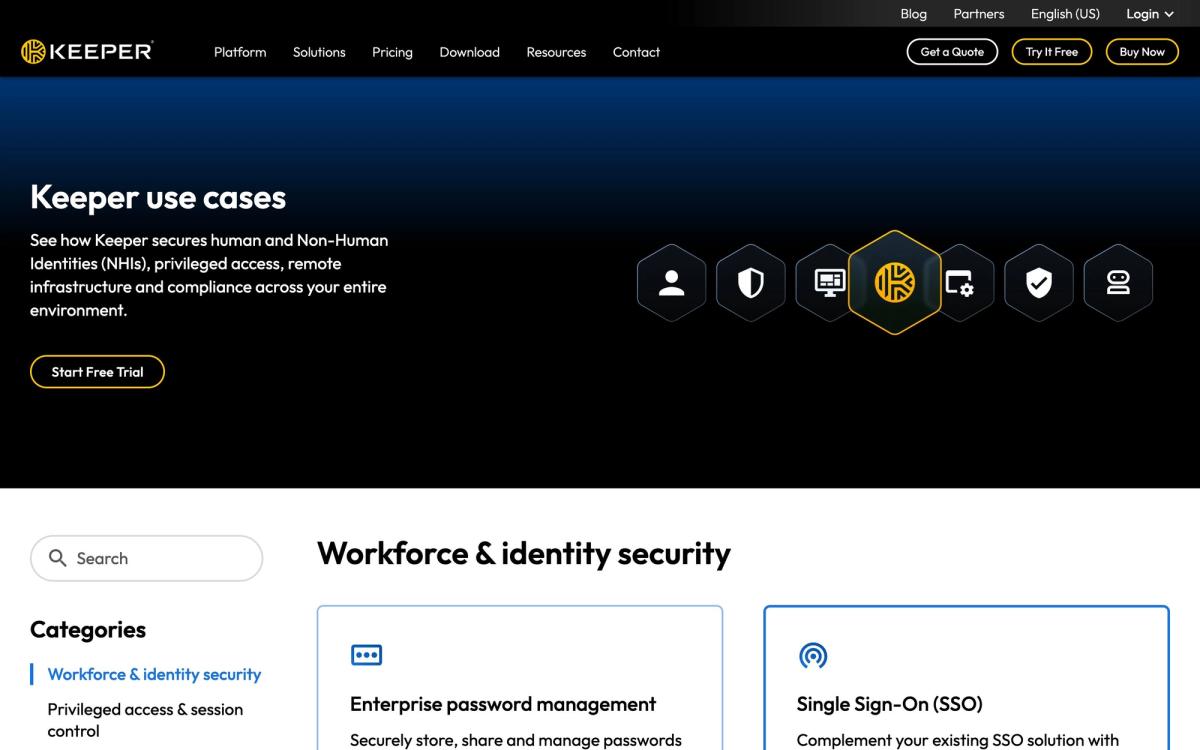 Keeper Security, use cases page screenshot