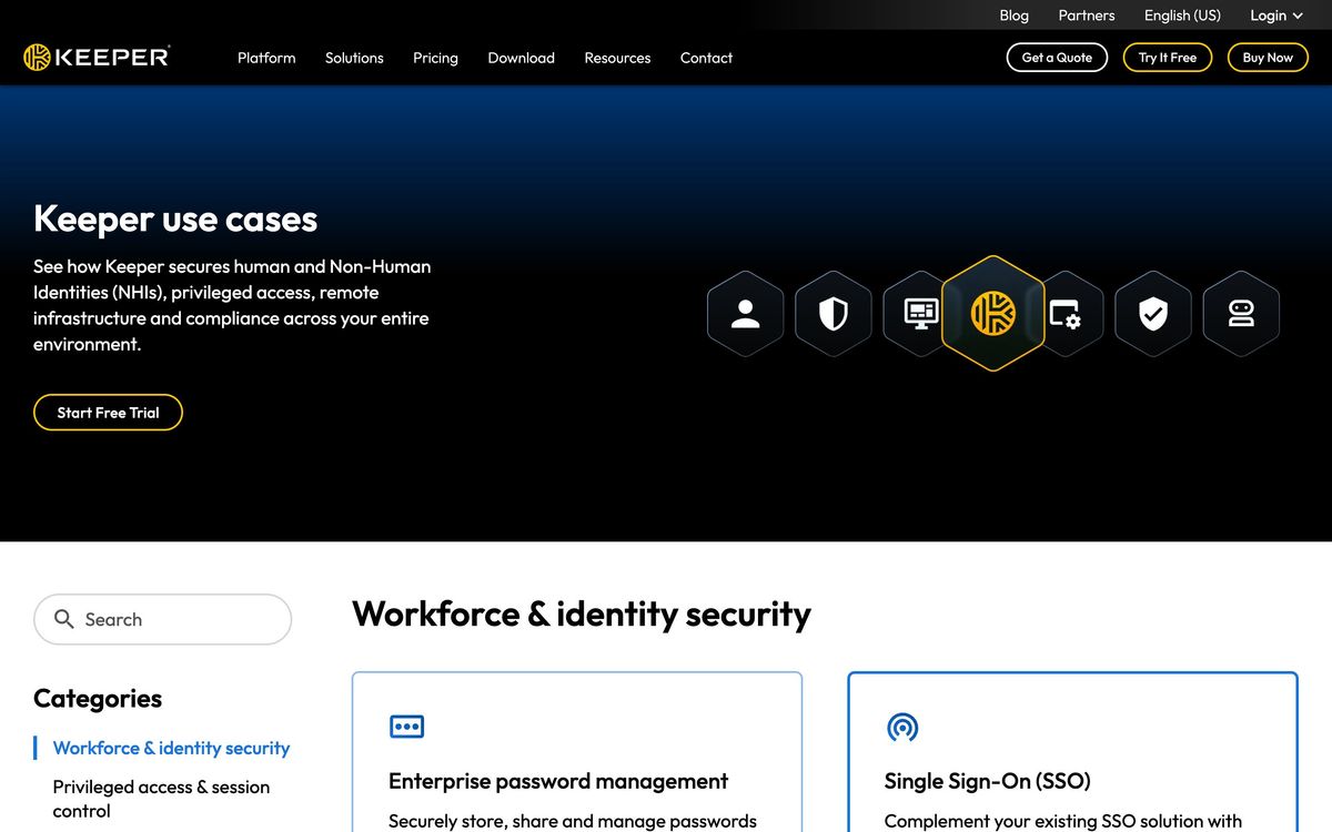 Keeper Security, use cases page screenshot