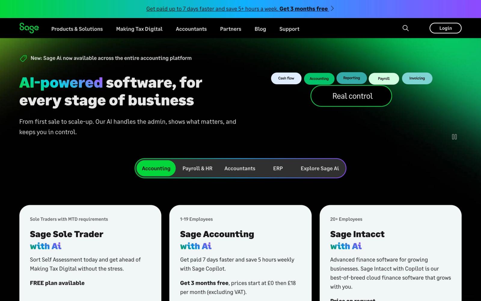 Sage Accounting website: homepage