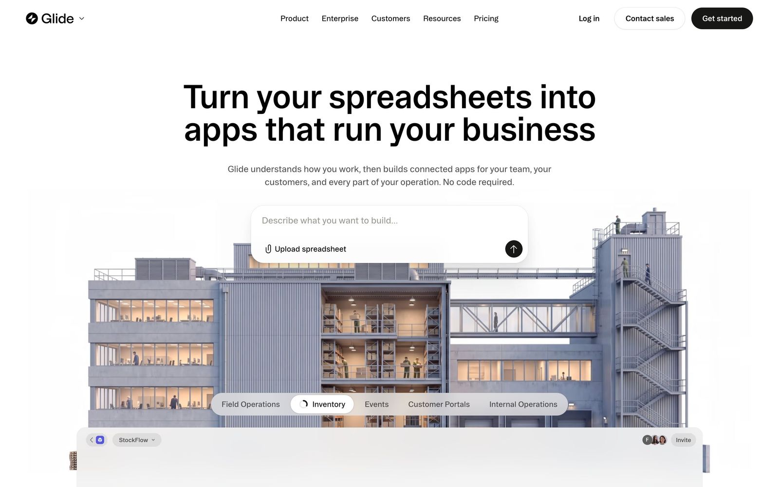 Glide website, homepage