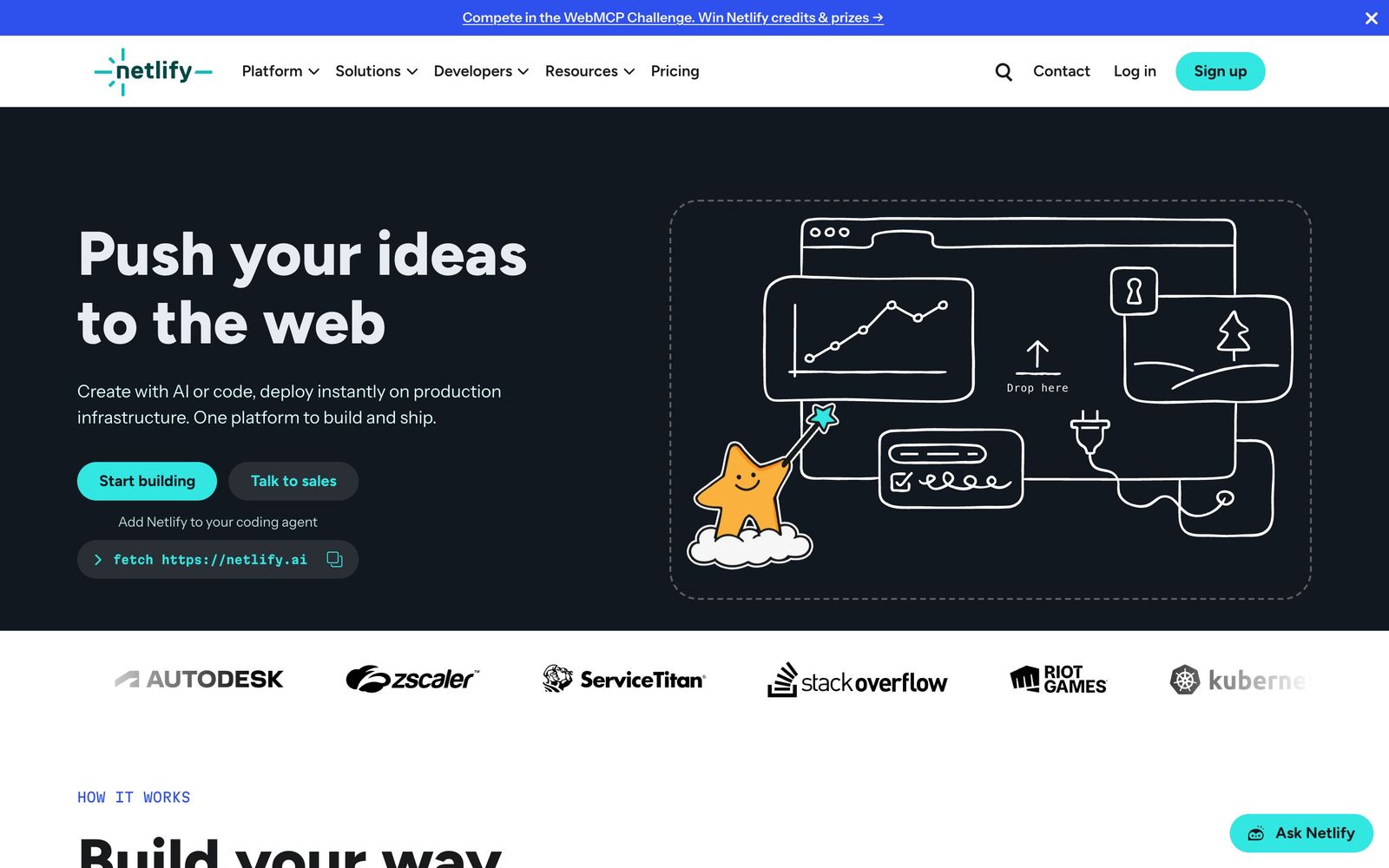 Netlify website, homepage
