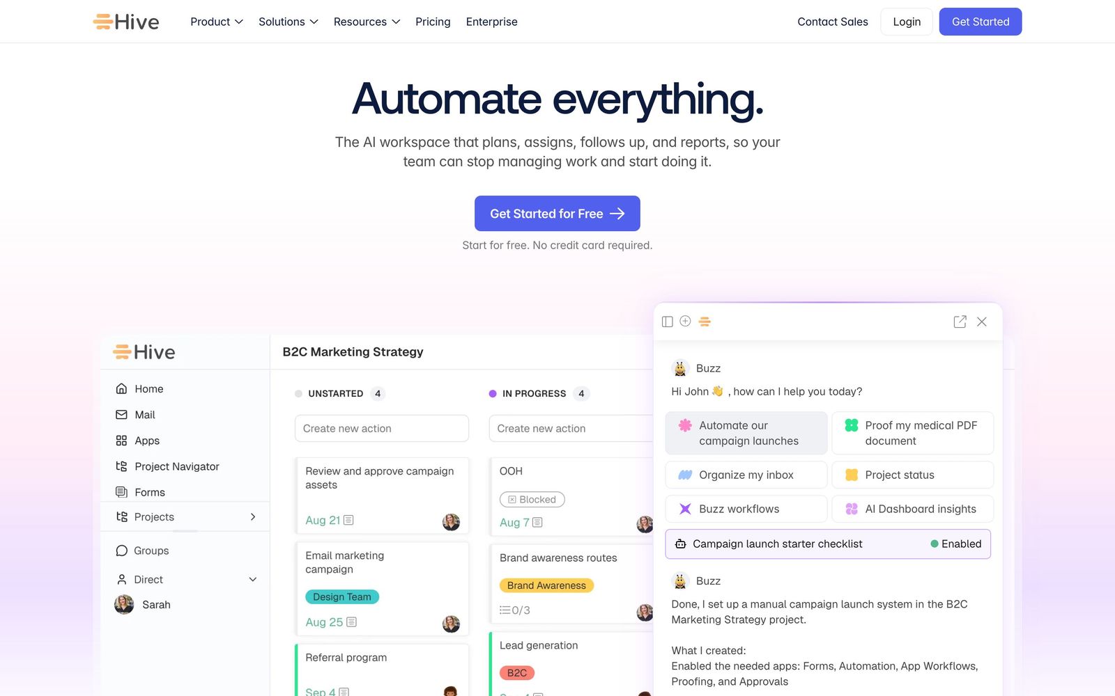 Hive website, homepage