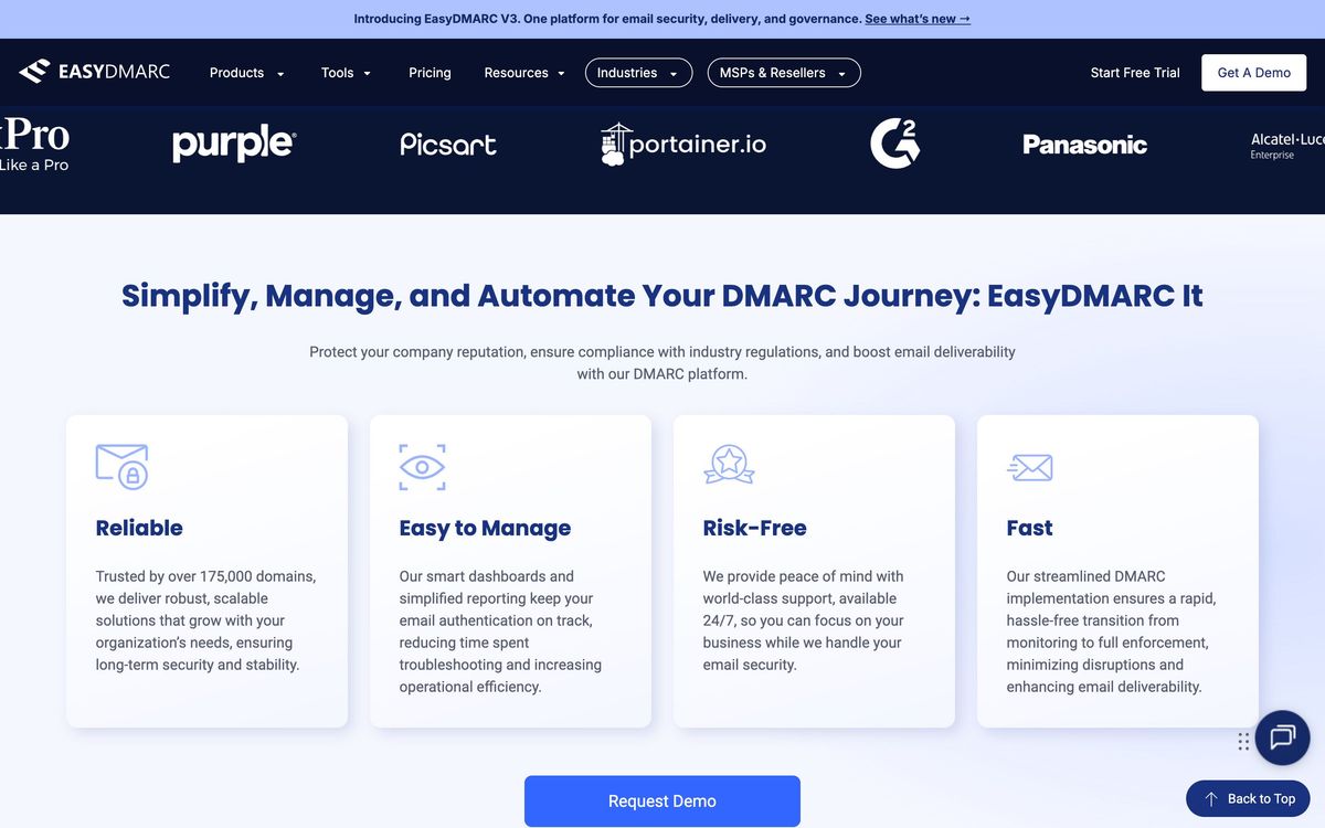 EasyDMARC, product overview page screenshot