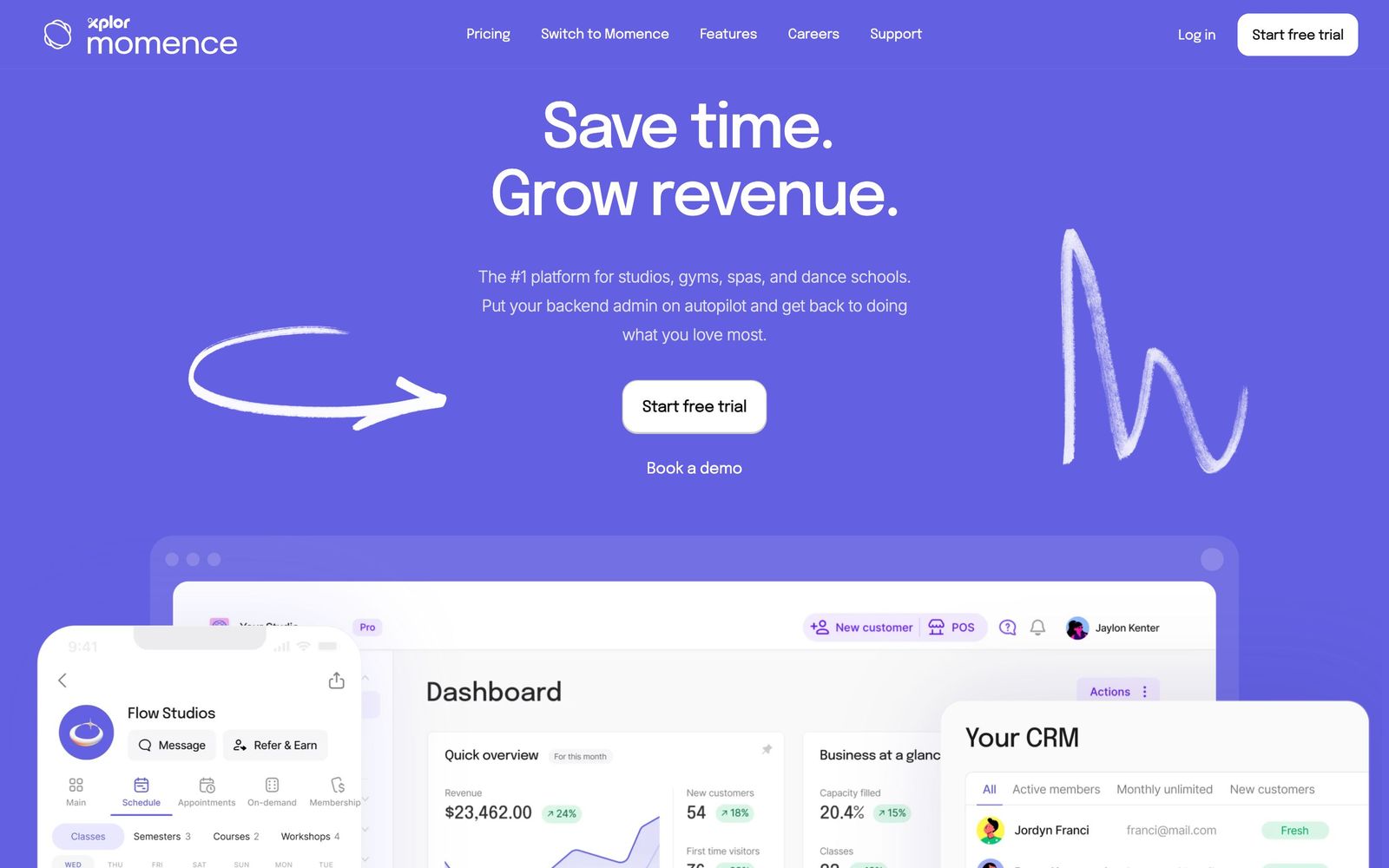 Momence website, homepage