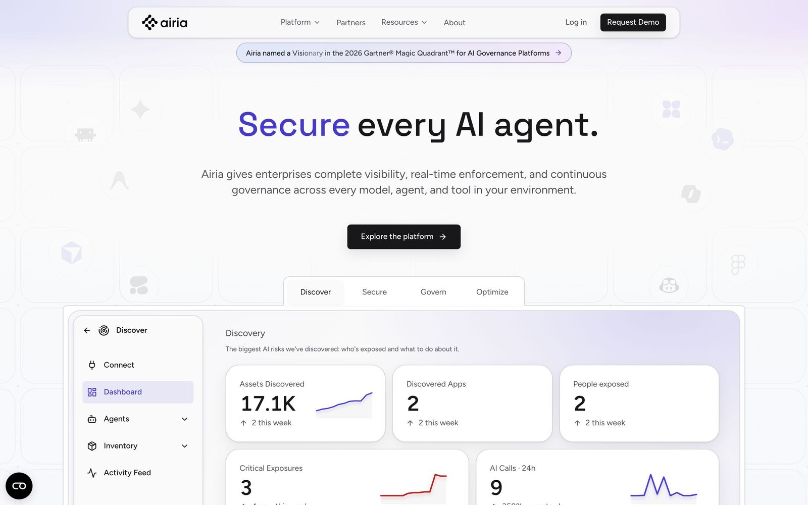 Airia website, homepage