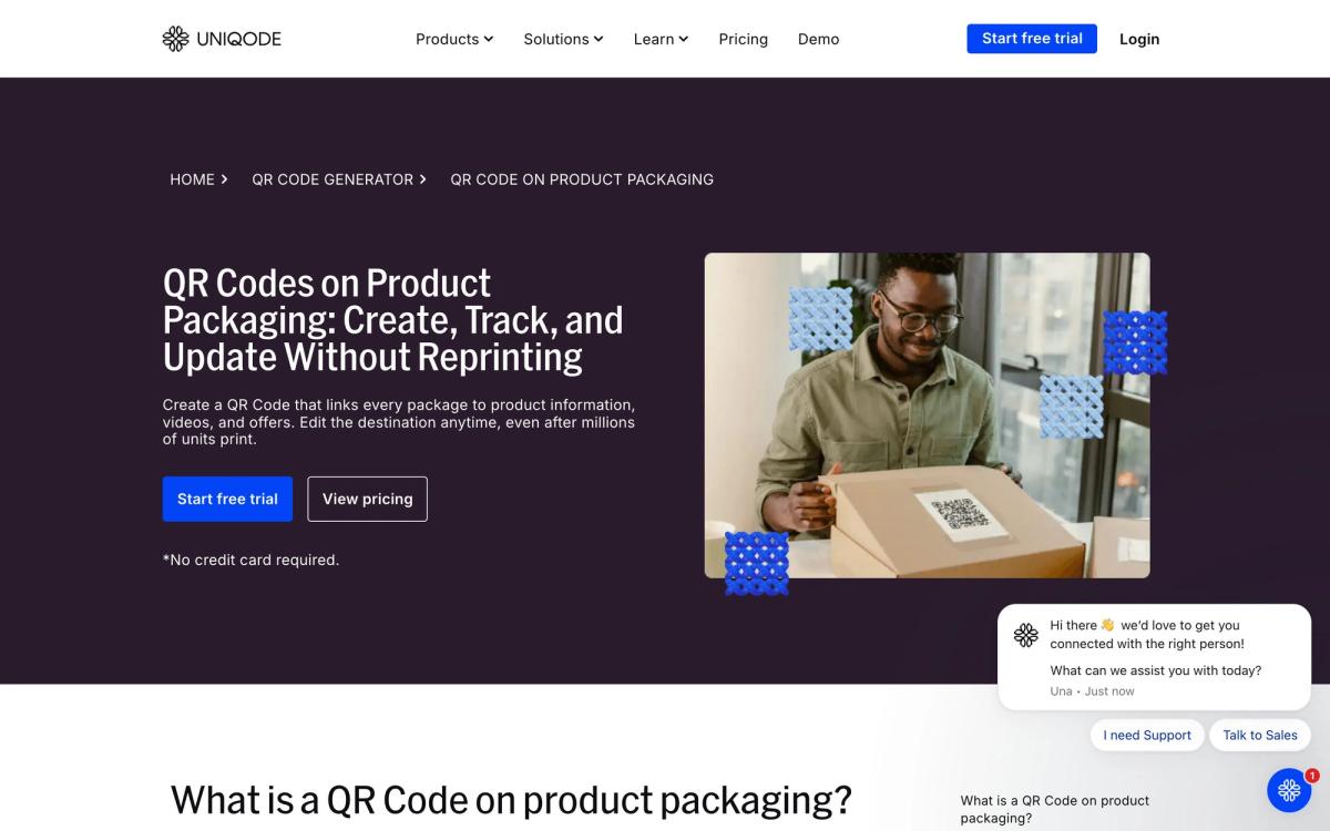 Uniqode, product page screenshot