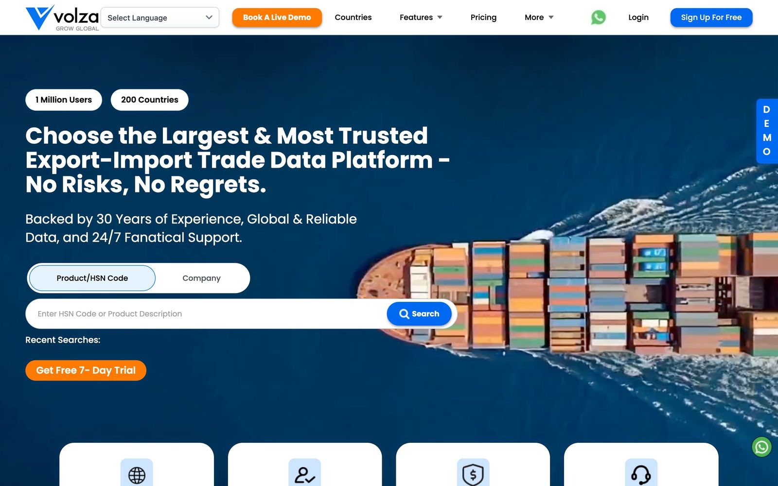 Volza website, homepage
