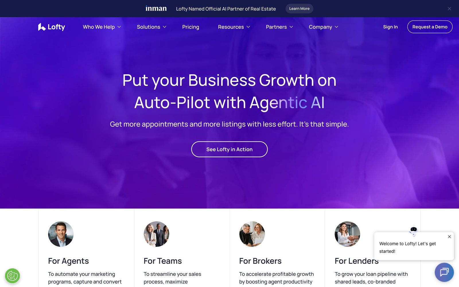 Lofty website, homepage