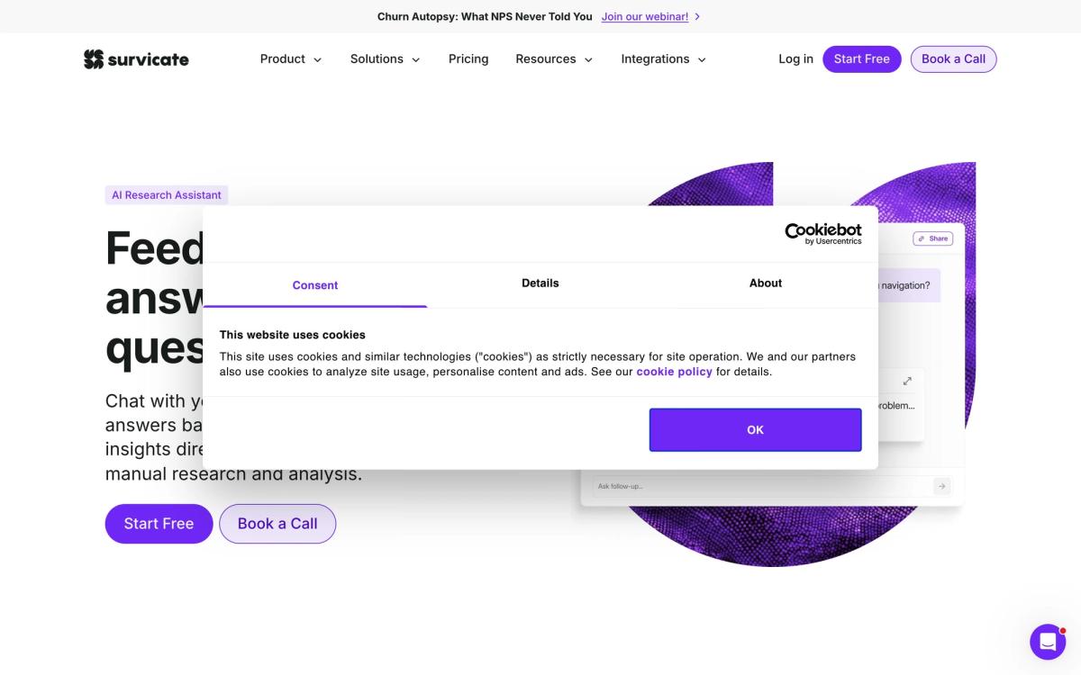 Survicate, features page screenshot