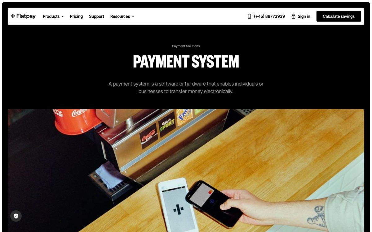 Flatpay, solutions page screenshot