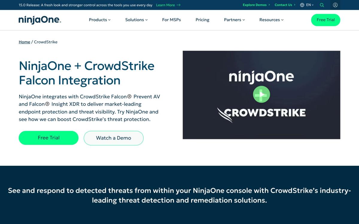 NinjaOne, integrations page screenshot