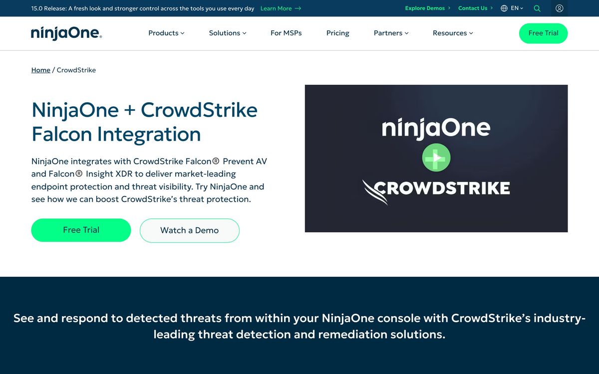 NinjaOne, integrations page screenshot