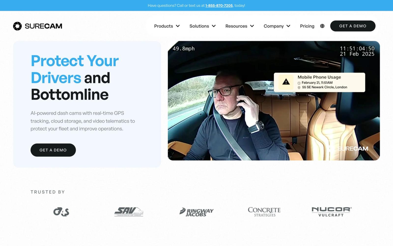 SureCam website, homepage