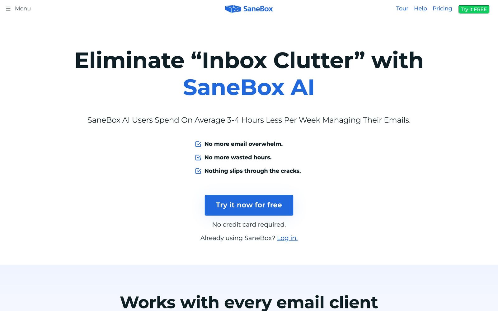 SaneBox website: homepage