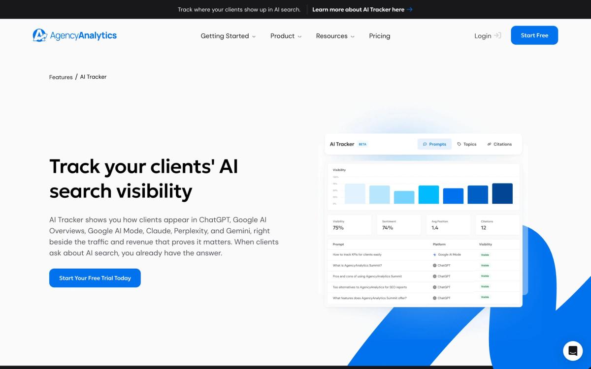 AgencyAnalytics, features page screenshot