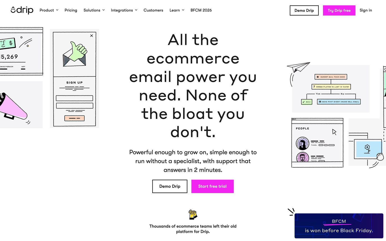 Drip website, homepage