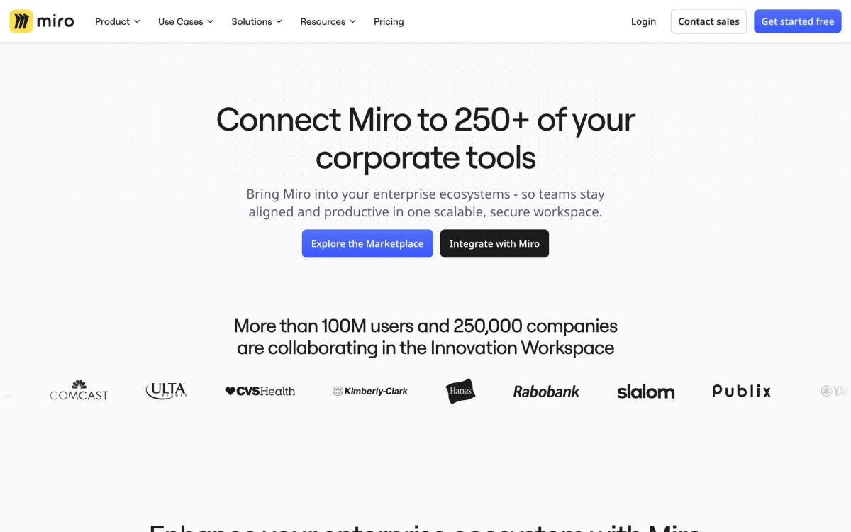 Miro, integrations page screenshot