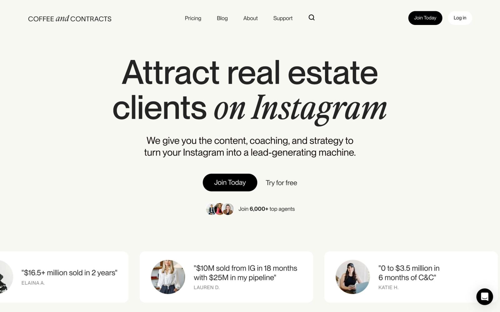 Coffee & Contracts website, homepage