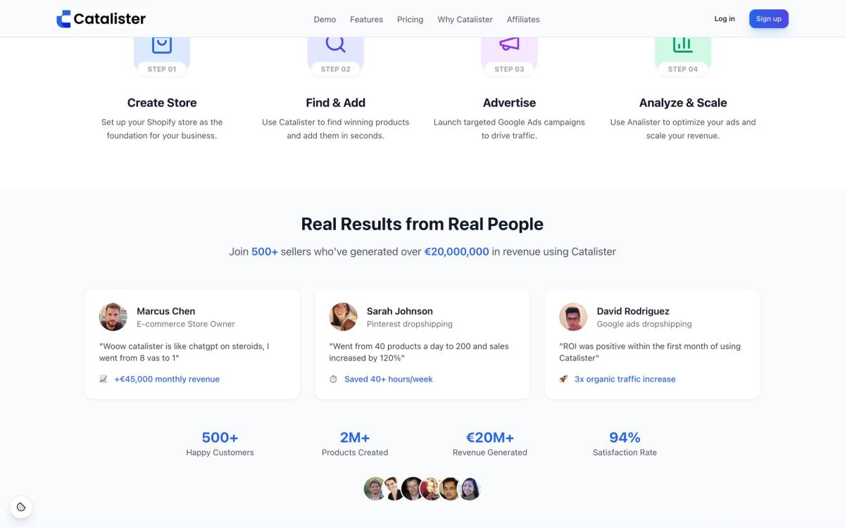 Catalister, product overview page screenshot