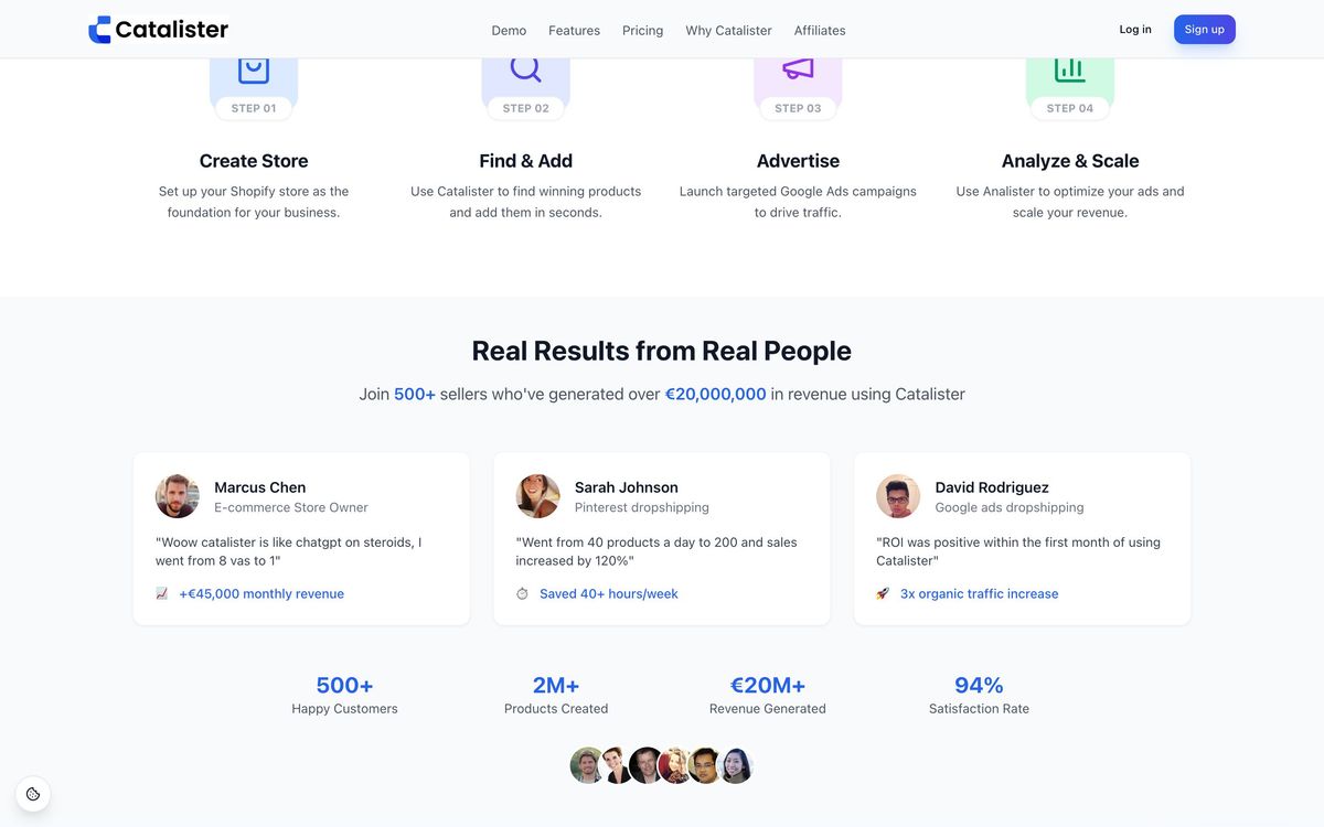 Catalister, product overview page screenshot