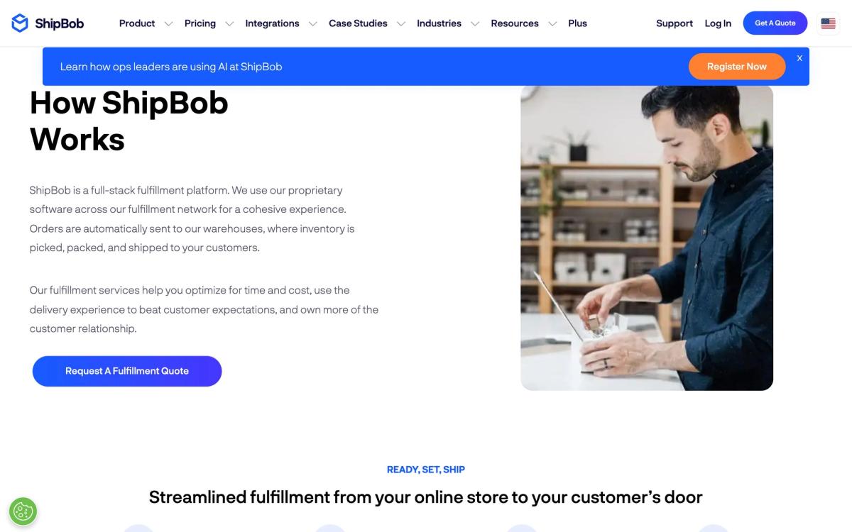 ShipBob, product page screenshot