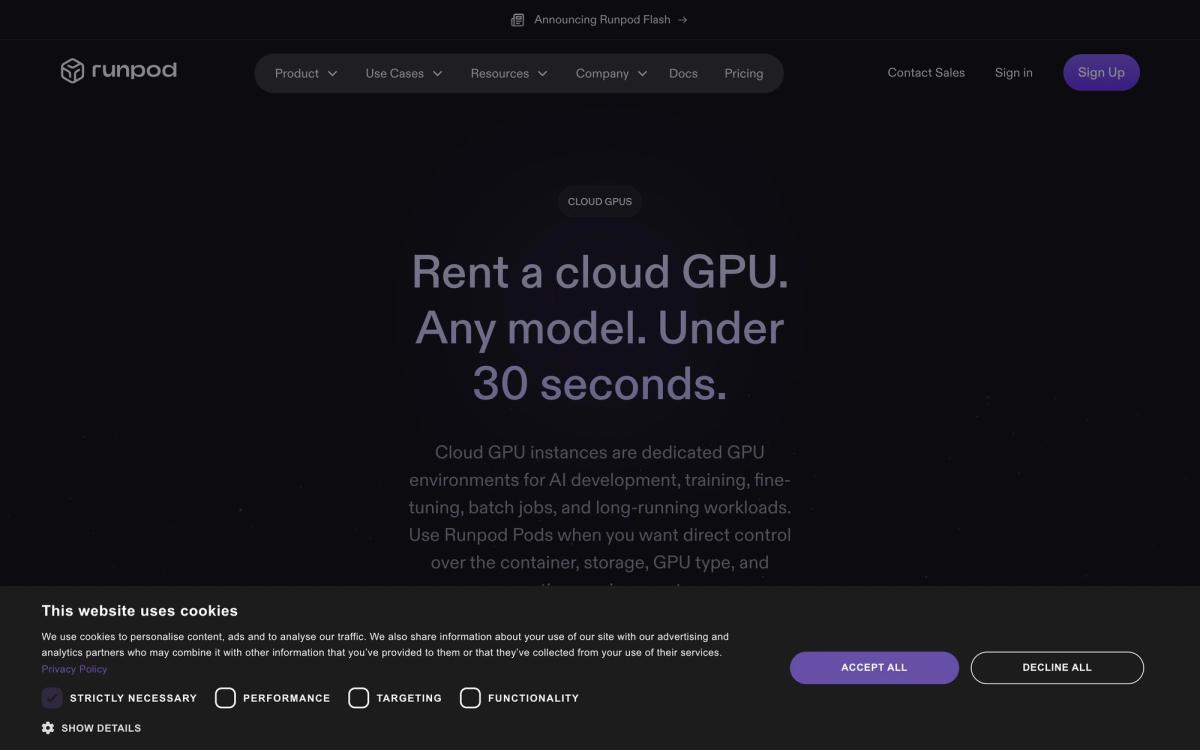 Runpod: product page screenshot