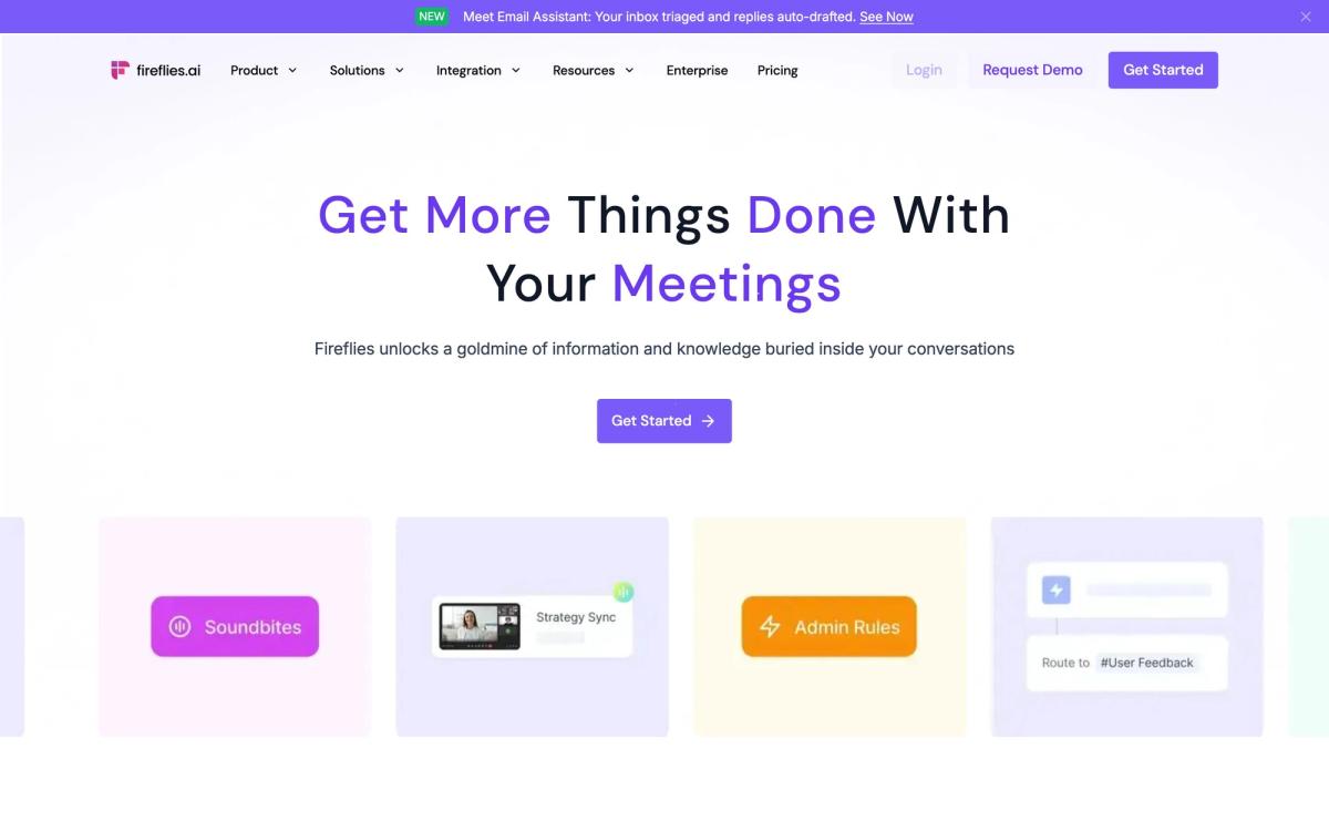 Fireflies.ai, features page screenshot