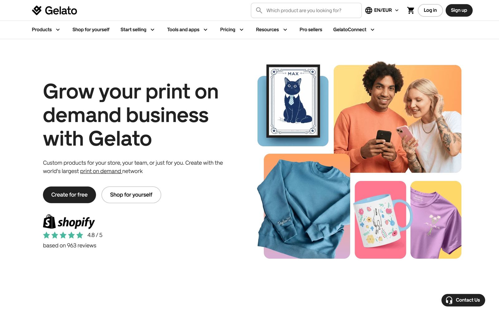 Gelato website, homepage