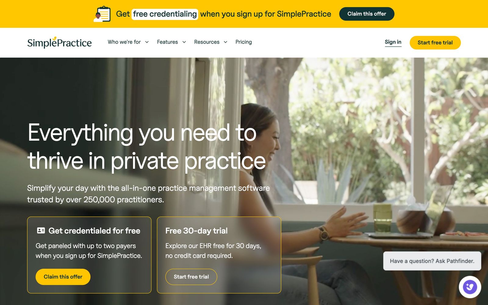 SimplePractice website, homepage