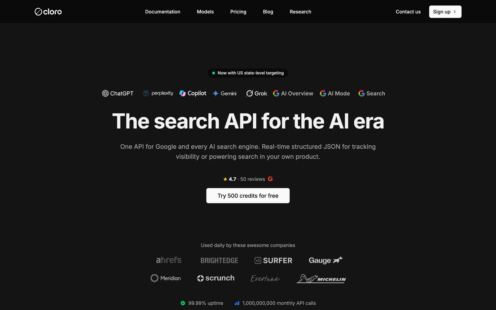 Cloro website, homepage