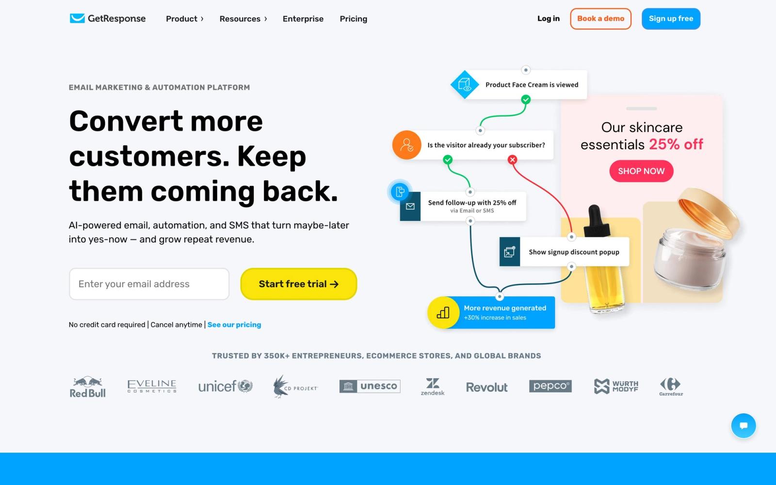 GetResponse website, homepage