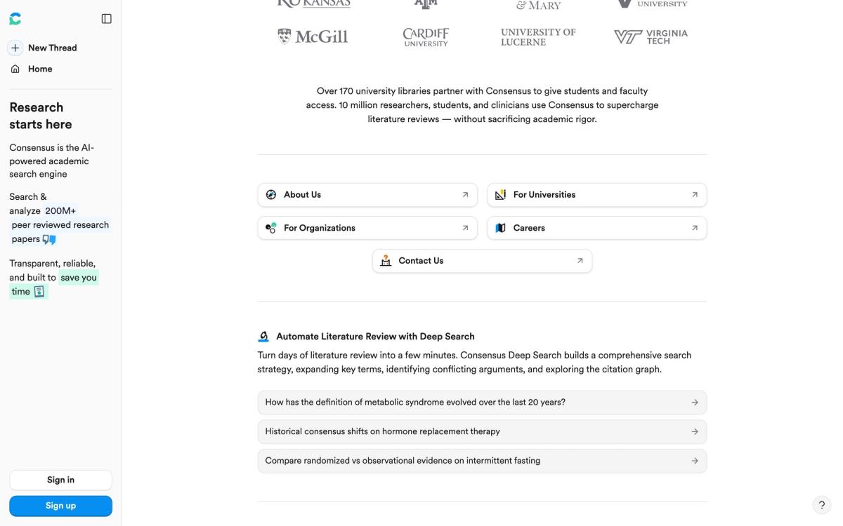 Consensus: product overview page screenshot
