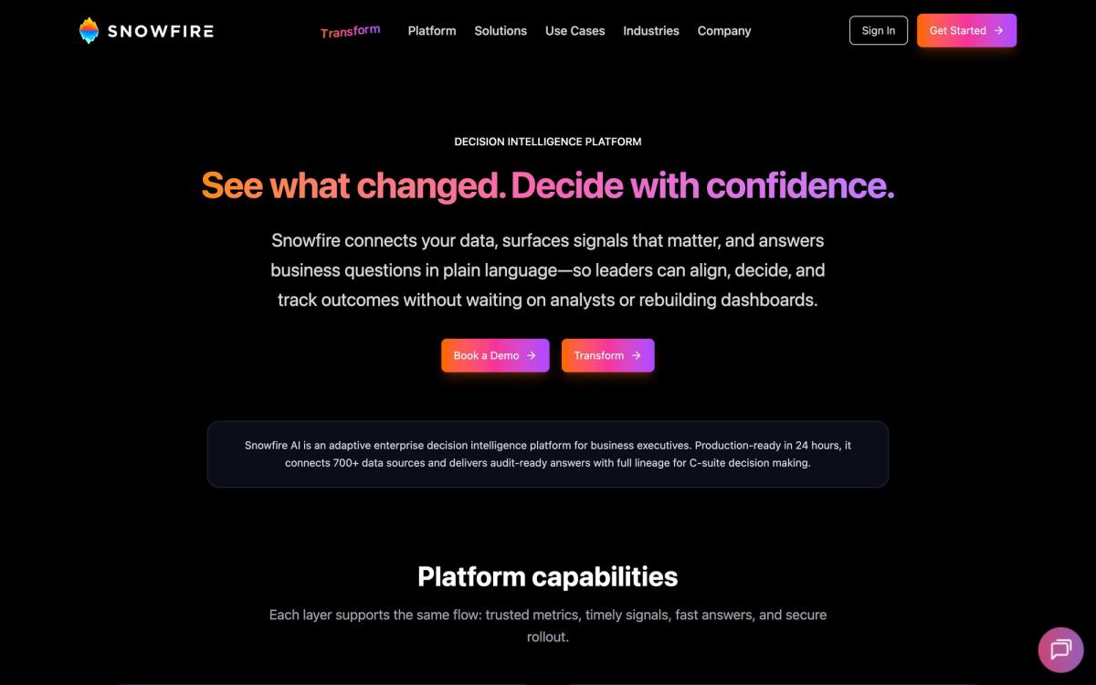 Snowfire AI, product page screenshot